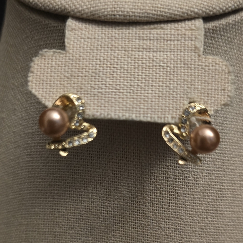 Gold And Rhinestone Stud Earrings